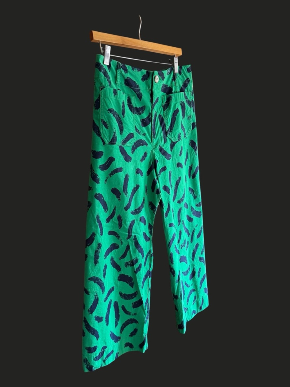 MAEVE The Colette Wide-Leg Crop Pants Green Blue Brush Stroke Print 31 - Picture 5 of 12